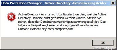 Data Protection Manager - Active Directory-Aktualisierungsfehler
