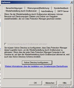 DPM2010 - Optionen - Wiederherstellung durch Endbenutzer