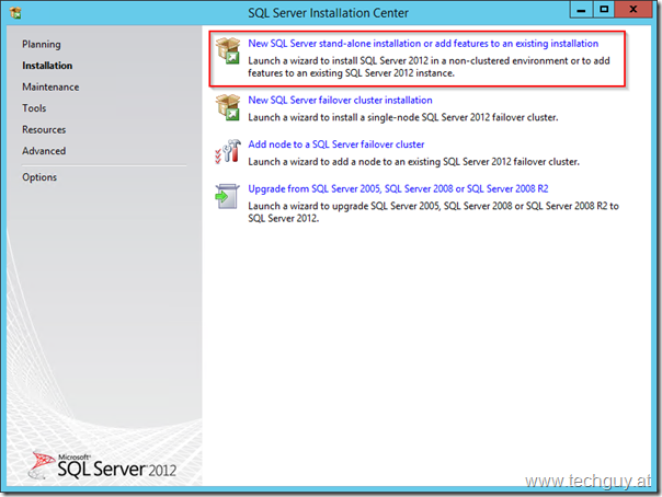 SQL Server Installation Center