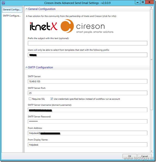 Cireson itnetx Advanced Send Email Settings